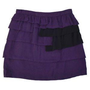 Forever 21 Ruffle Zipper Asymmetrical Mini Evening Cocktail Skirt Purple Black M